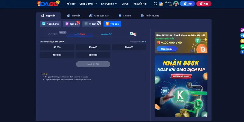 Nạp Tiền DA88 Siêu Tốc, Đơn Giản Nhất Cho Người Mới 2026 - POTEXI