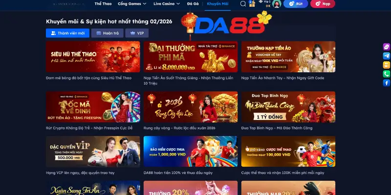 Khuyến Mãi DA88 2026: Nhận Code Tân Thủ 888K & Thưởng 100% - POTEXI